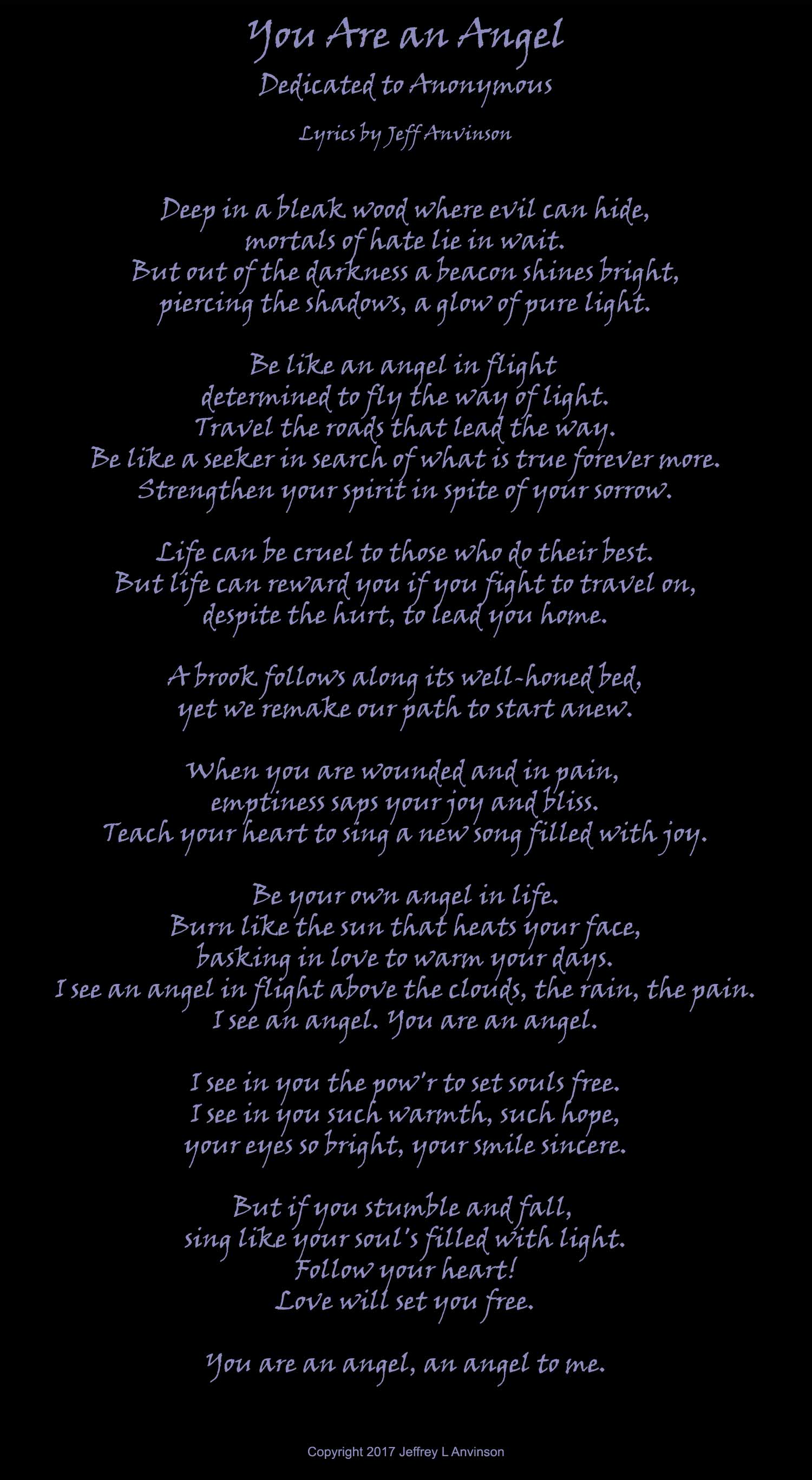 Lyrics to "You Are an Angel